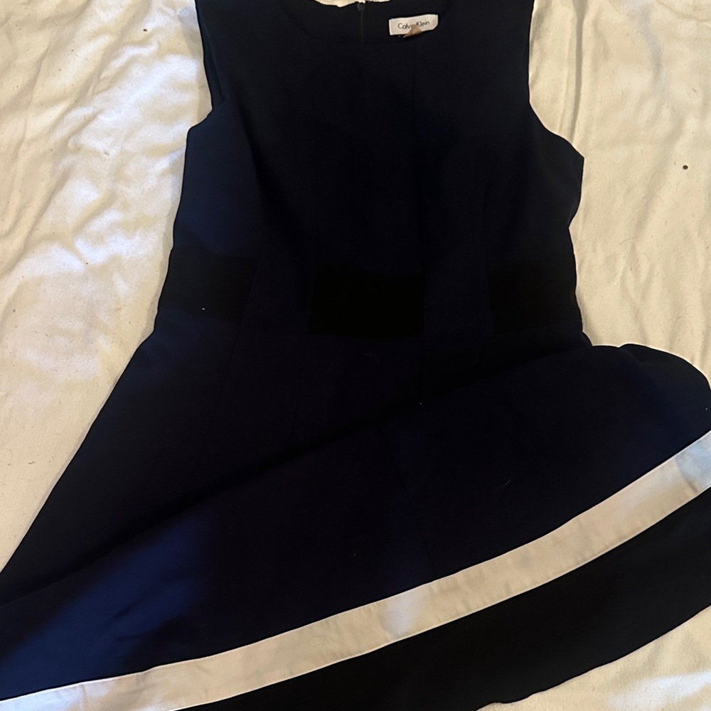 Calvin Klein Midnight Blue Dress with Ivory Accent